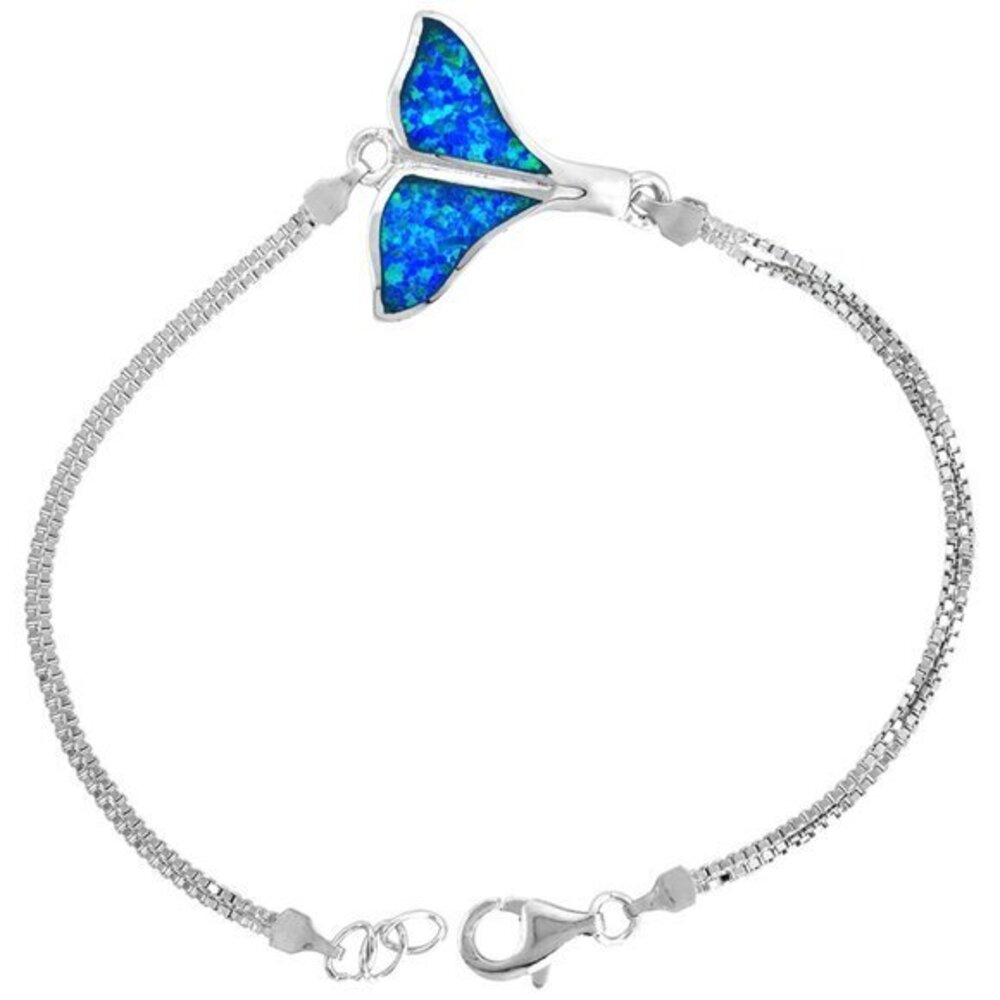 Sterling Silver Opal Whale Tail Bracelet 7 1/4"